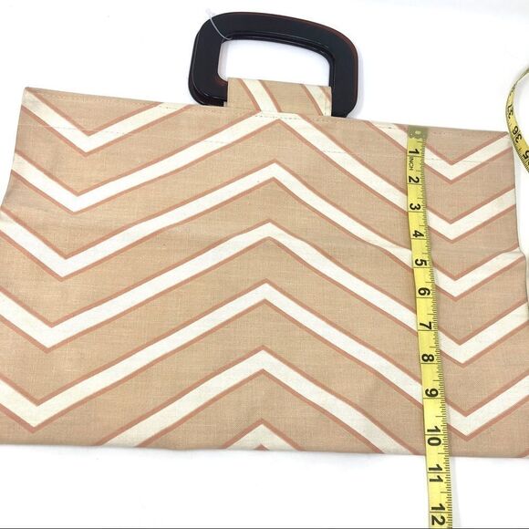 Large Tan Canvas Chevron Summer Bag w/ Acrylic Top Handles - Picture 7 of 7